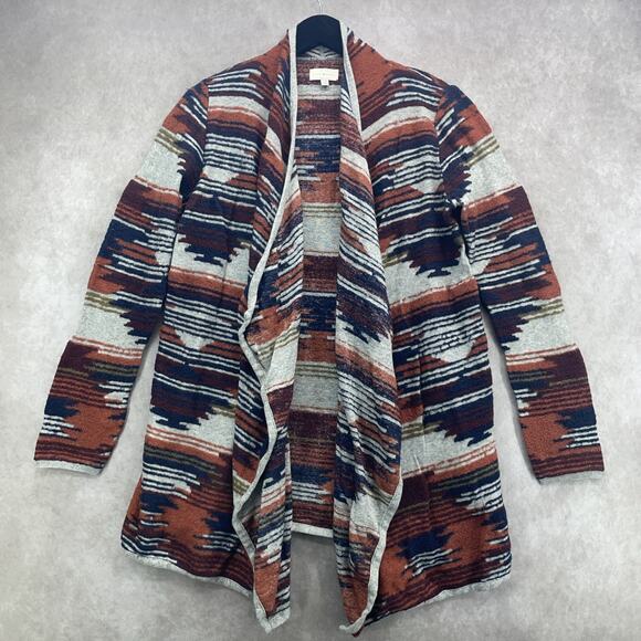 Lucky Brand Women's L Cardigan Aztec Southwestern Open Front Sweater Draped - Picture 2 of 9